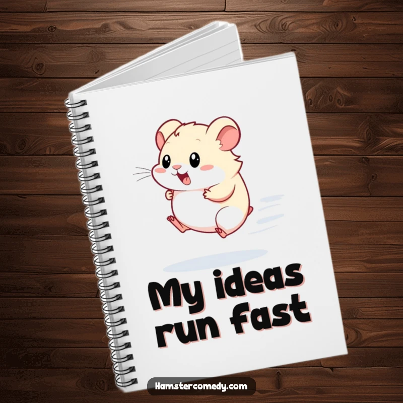 Funny Kawaii Hamster Notebook: A hamster running on a wheel, perfect for writing down notes and energetic ideas.