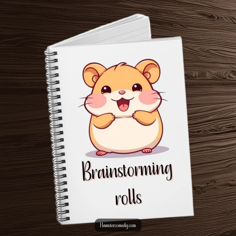 Funny Kawaii Hamster Notebook with a cute hamster doing a happy roll, perfect for jotting down cheerful ideas.