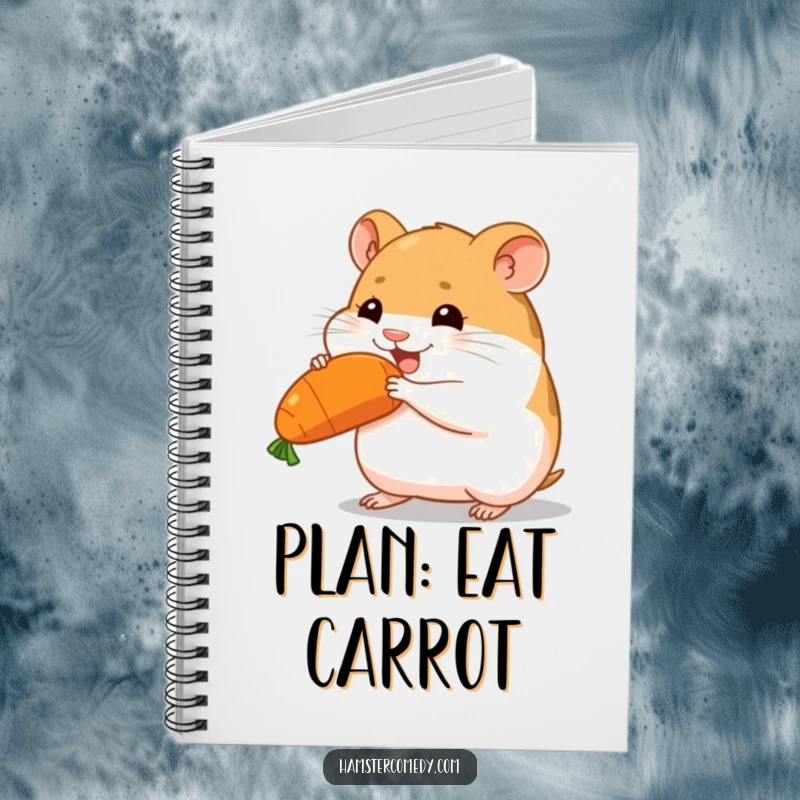 Funny hamster carrying a big carrot, determined expression, notebook cover, great funny gift.