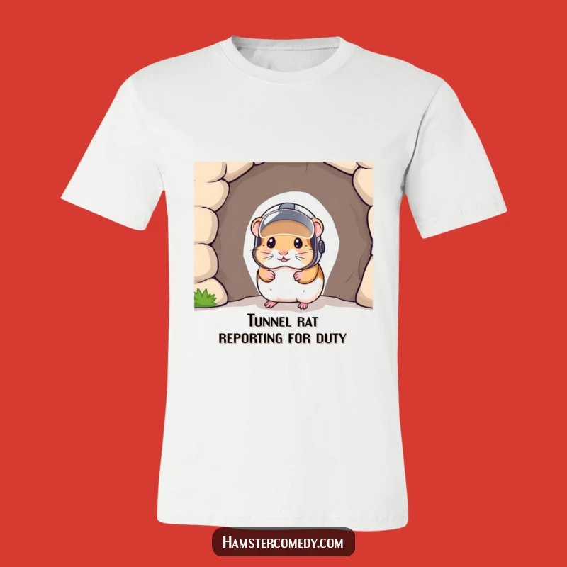 Funny Hamster Helmet Tee: Adorable Rodent Explorer Peeking from Tunnel Shirt