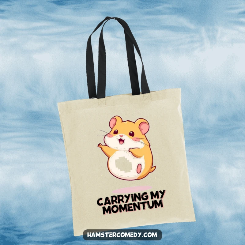 Funny Tote Bag featuring a cute kawaii hamster mid-somersault, ideal for carrying essentials with energetic flair.