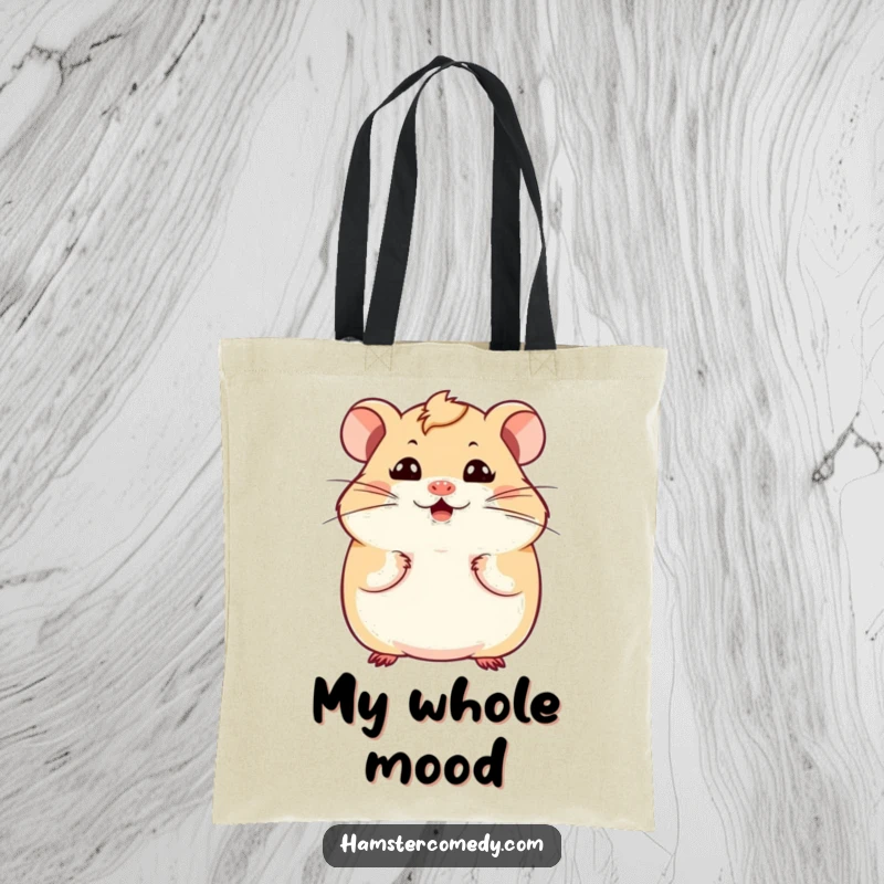 Funny Kawaii Hamster Tote Bag with a hamster showing a funny expression and twitching whiskers, a humorous and practical accessory.