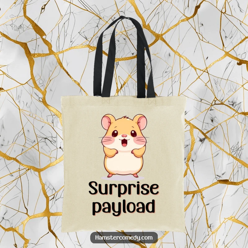Funny Kawaii Hamster Tote Bag: A durable tote bag showcasing a cute hamster doing a surprised jump, ideal for everyday use.